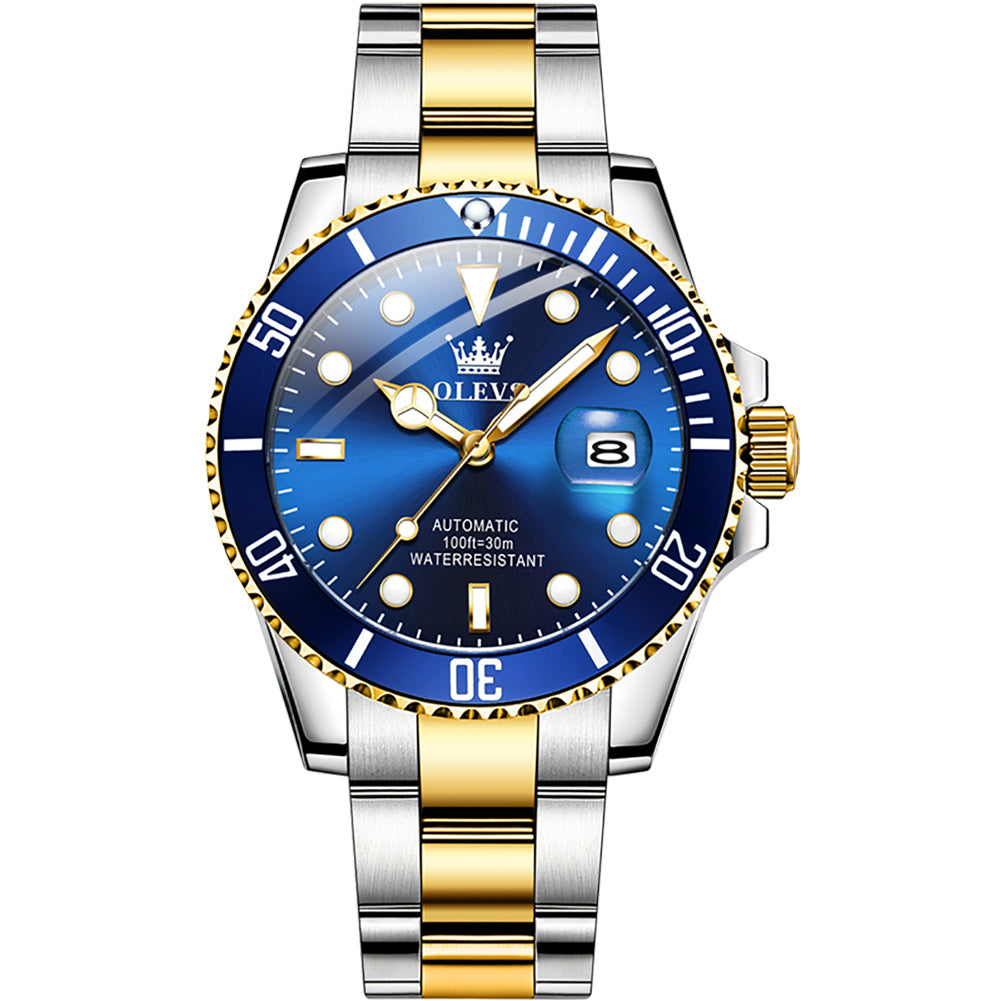 Two Tone Strap-Blue Dial Gold Trim