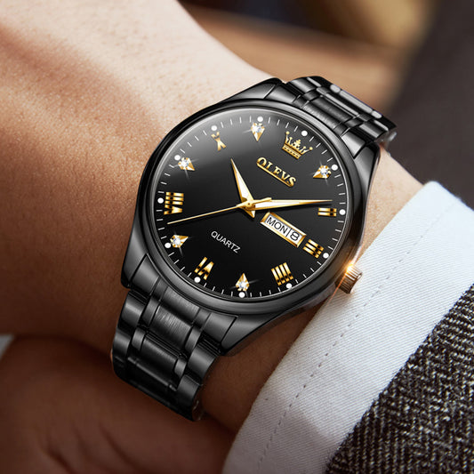 OLEVS 5563 Watches for Men Business Dress Analog Quartz Luxury Black Stainless Steel Waterproof Luminous Classic with Date Mens Wrist Watches Reloj para Hombre