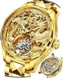OUPINKE Men's Watch Automatic Designer Big Face Luxury Mechanical Skeleton Dress Business Wrist Watches Two Tone Tungsten Steel Waterproof Sapphire Calendar