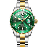 Two Tone Strap-Green Dial Gold Trim