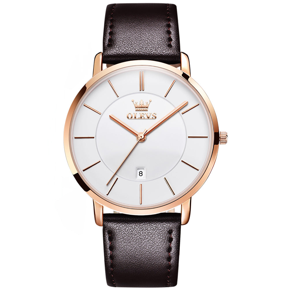 OLEVS  5869 Watches for Men Minimalist Ultra Thin Fashion Casual Analog Quartz Date Watch Waterproof Slim Simple Big Face Dress Mens Wrist Watches with Retro Leather Band for Men Reloj para Hombre