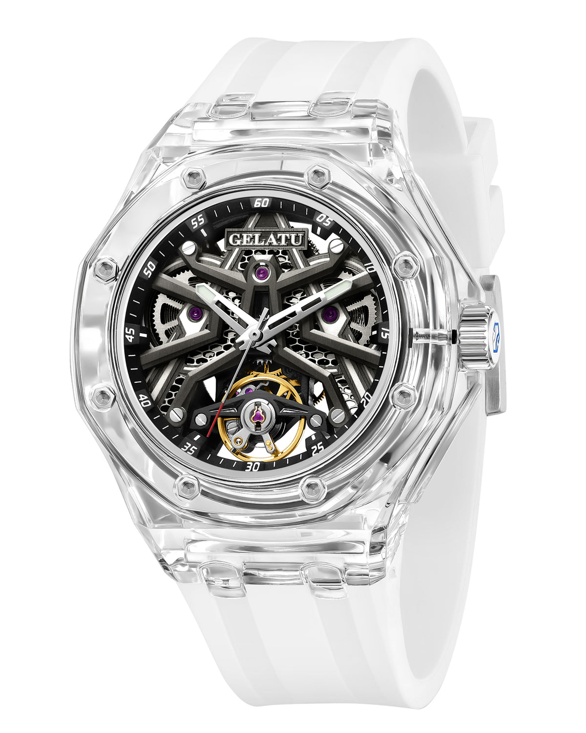 OLEVS 8002 Automatic Watch for Men Self-Winding Diamond Waterproof Stainless Steel Wrist Watches Tourbillon Skeleton Mechanical