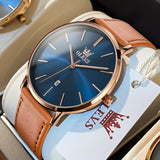 OLEVS  5869 Watches for Men Minimalist Ultra Thin Fashion Casual Analog Quartz Date Watch Waterproof Slim Simple Big Face Dress Mens Wrist Watches with Retro Leather Band for Men Reloj para Hombre