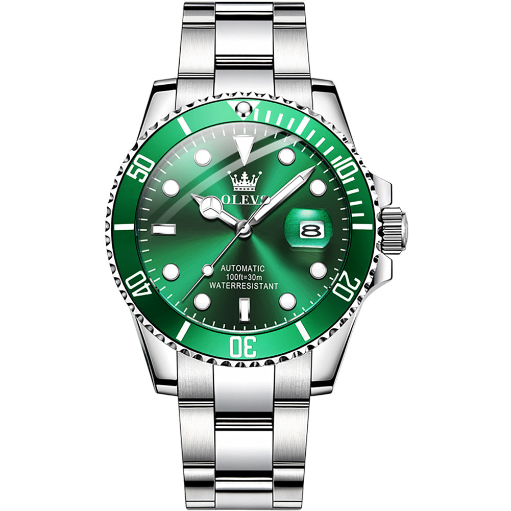 Silver Strap-White Dial Green Trim