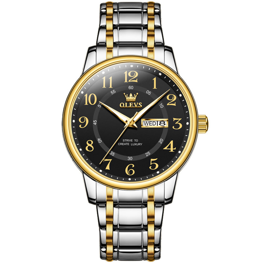 Two Tone Strap-Black Dial Gold Trim