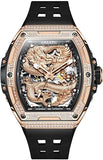 OLEVS 6021  Rose Gold Black Watches for Men Automatic Tonneau Watch Skeleton Mechanical 50M Waterproof Sapphire Crystal Square Male Watches
