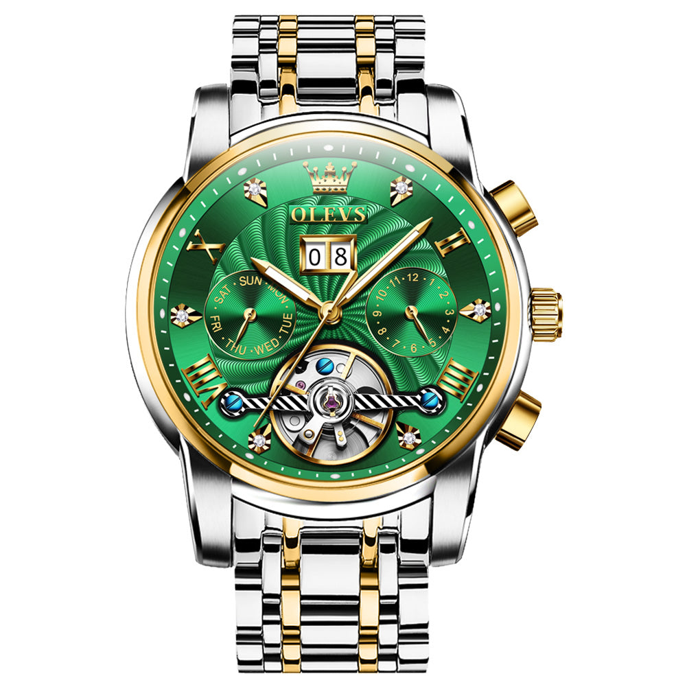  Two Tone Strap - Green Dial Gold Trim