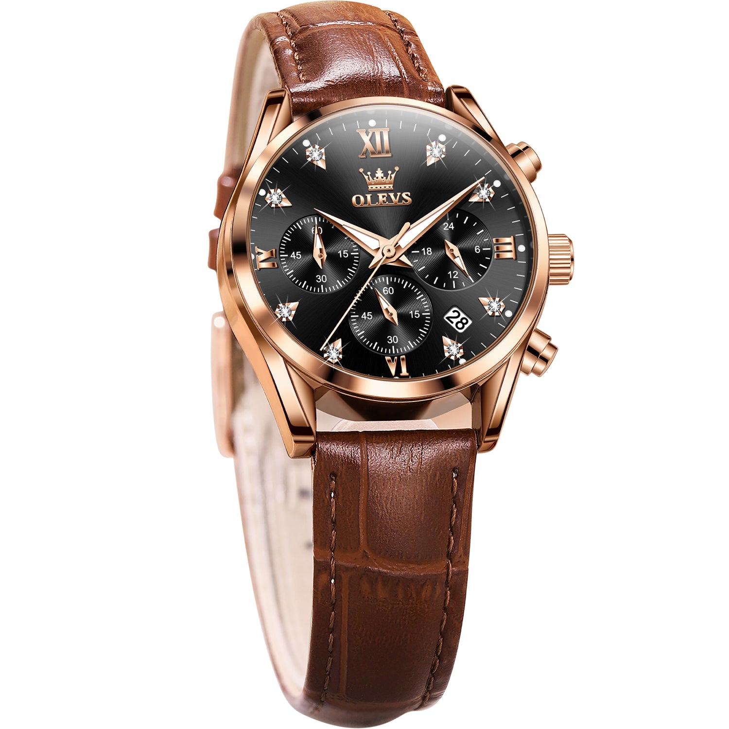 Brown Strap - Black Dial Rose Trim