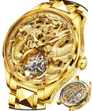 OUPINKE 3176 Gold Dragon Watches for Men Tourbillon Skeleton Mechanical Luxury Dress Automatic Self Winding Tungsten Steel Waterproof Sapphire Crystal Luminous Men’s Wrist Watch