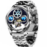 OLEVS 6806 Watches for Men Skeleton Self Winding Automatic Mechanical Luxury Dress Sapphire Crystal Diamond Waterproof Luminous Stainless Steel Band Wirst Watch Gift for Men