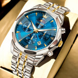 OLEVS 3673 Watches For Men Business Dress Luxury Casual Chronograph Multifunction Analog Quartz Stainless Steel Waterproof Luminous Moon Phase Date Men Wrist Watches Reloj Para Hombre