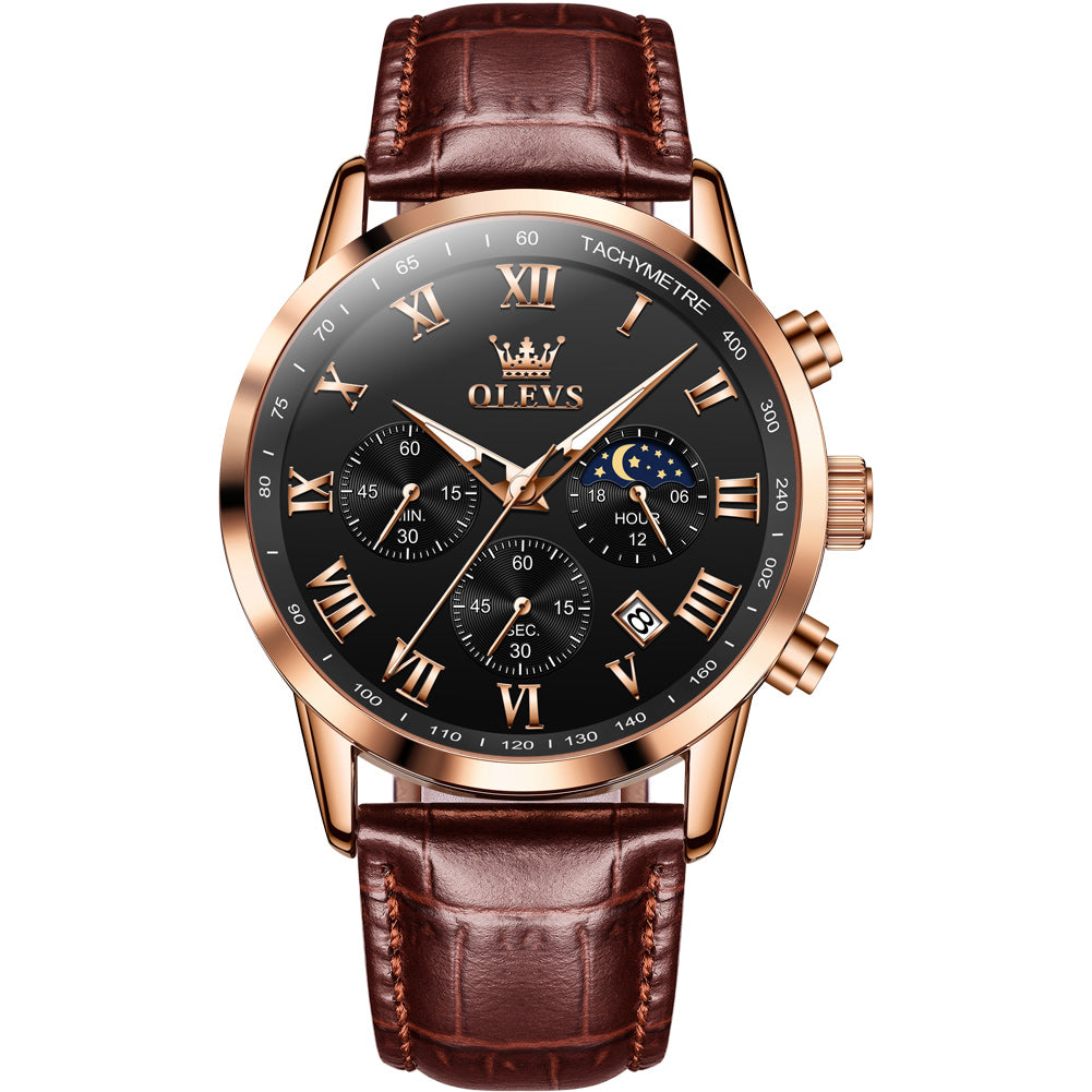 Brown Strap - Black Dial Rose Trim