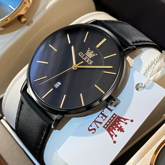 OLEVS  5869 Watches for Men Minimalist Ultra Thin Fashion Casual Analog Quartz Date Watch Waterproof Slim Simple Big Face Dress Mens Wrist Watches with Retro Leather Band for Men Reloj para Hombre