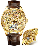 OLEVS 3176 Men Automatic Watch Diamond Skeleton Mechanical Original Luxury Self Winding Moon Phase Calendar Waterproof Wrist Watch for Men