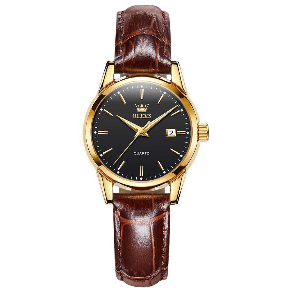  Brown Strap - Black Dial Gold Trim