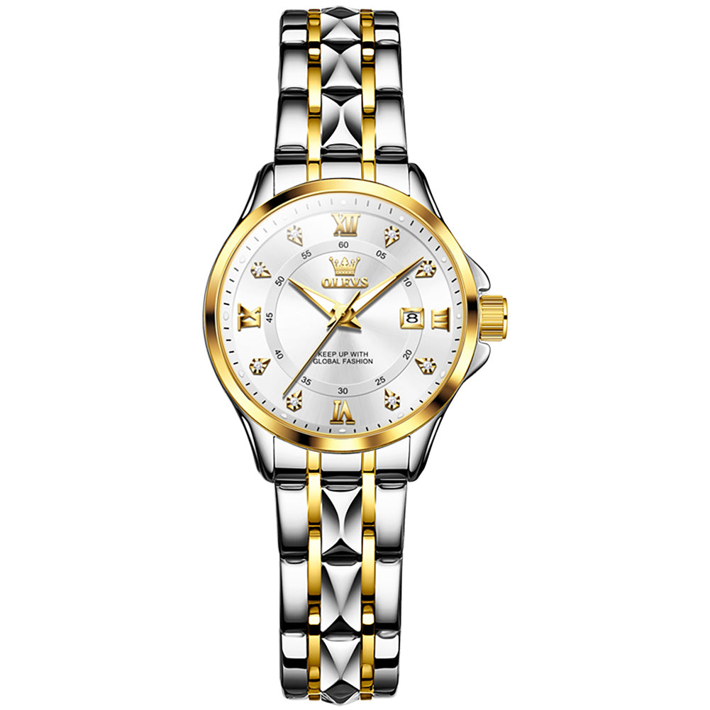 Two Tone Strap-White Dial Gold Trim