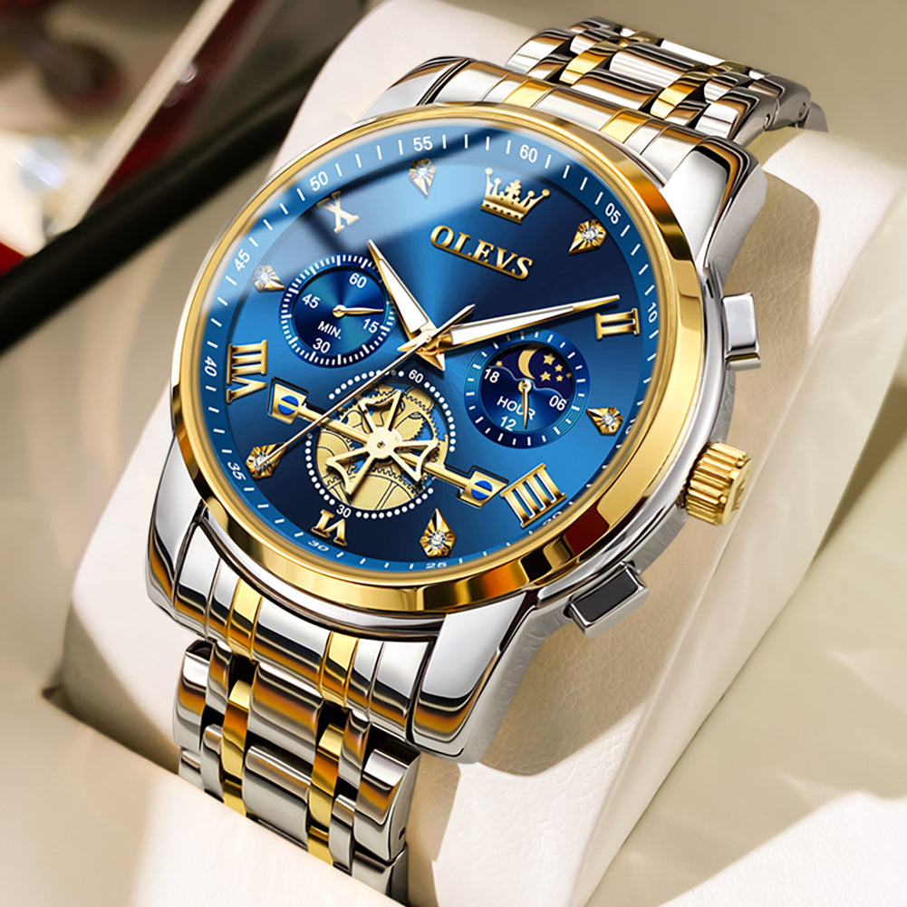 Two Tone Strap-Blue Dial Gold Trim