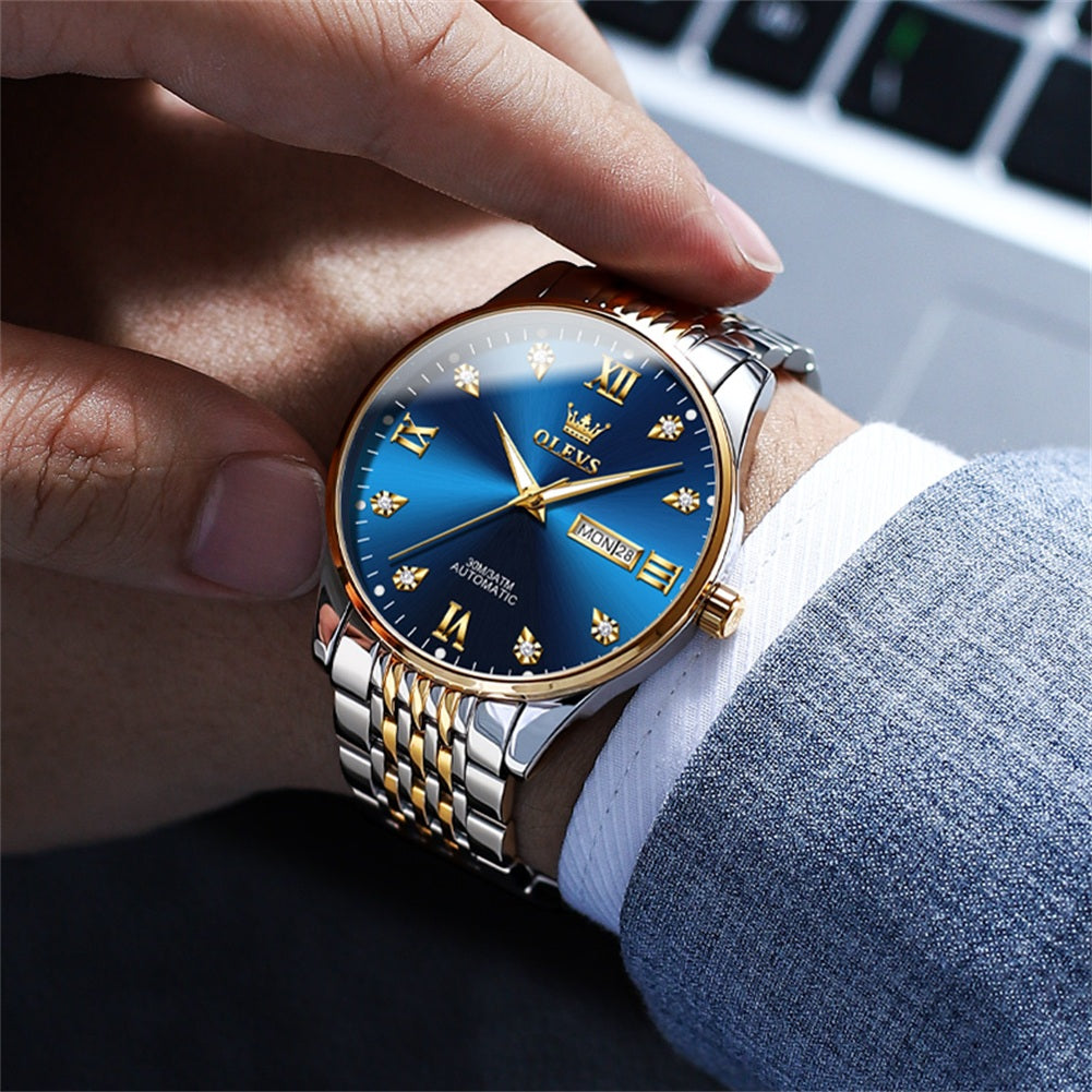 Two Tone Strap-Blue Dial Gold Trim