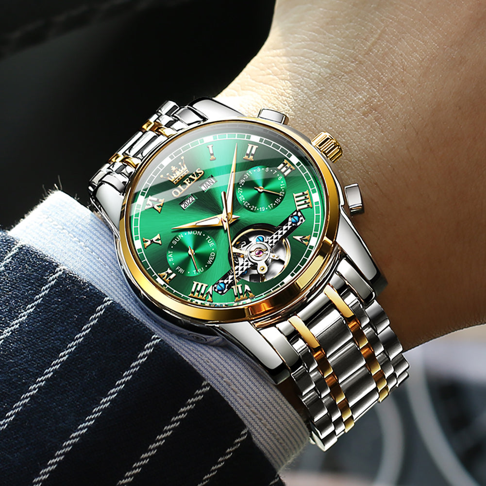 Two Tone Strap - Green Dial Gold Trim