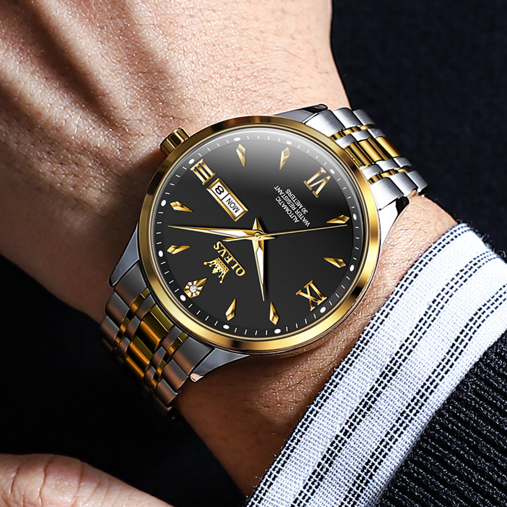 Two Tone Strap-Black Dial Gold Trim