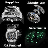 OLEVS GELATU 6016 Men's Automatic Mechanical Watch Multi-Function Diamond Skeleton Dial Luxury Sapphire Crystal 50M Waterproof Wristwatch