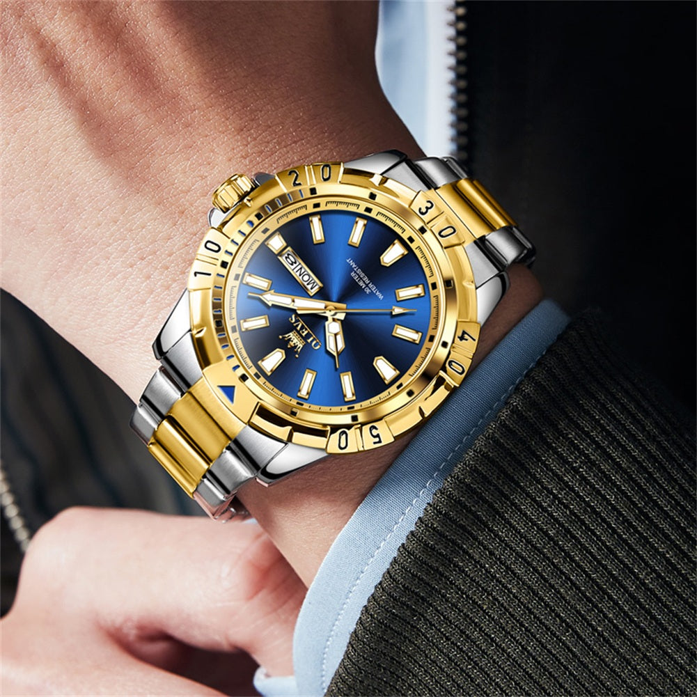 Two Tone Strap-Blue Dial Gold Trim