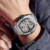OLEVS 6021 Automatic Men's Watches Skeleton Dragon Mechanical Self-Winding Fashion Business Dress Stainless Steel Waterproof Luminous Wrist Watches for Men Gold Rose