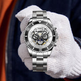 OLEVS 6715 Automatic Watches for Men Skeleton Self Winding Mechanical Fashion Dress Chronograph Moon Phase Stainless Steel Waterproof Luminous Mens Wrist Watches Gift Reloj Para Hombre