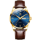 Brown Strap-Blue Dial Gold Trim