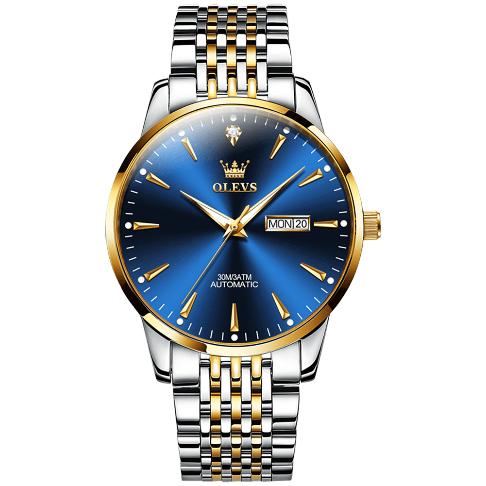 Two Tone Strap-Blue Dial Gold Trim