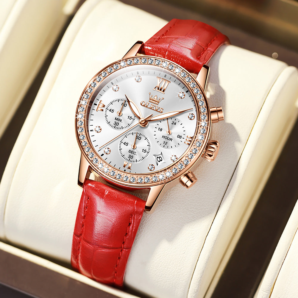 Red Strap-White Dial Rose gold Trim