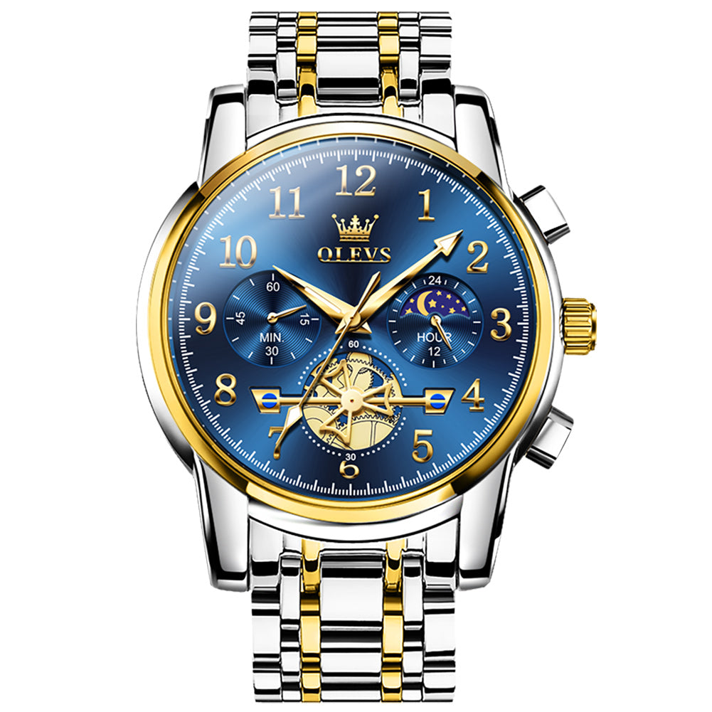 Two Tone Strap-Blue Dial Gold Trim