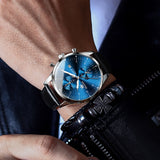 Black Strap-Blue Dial Silver Trim