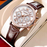 Brown Strap-White Dial Rose gold Trim