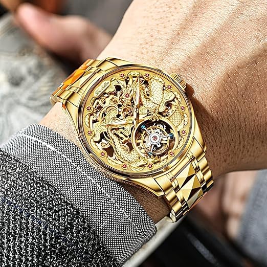 OUPINKE Men's Watch Automatic Designer Big Face Luxury Mechanical Skeleton Dress Business Wrist Watches Two Tone Tungsten Steel Waterproof Sapphire Calendar