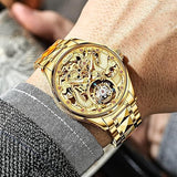 OUPINKE Men's Watch Automatic Designer Big Face Luxury Mechanical Skeleton Dress Business Wrist Watches Two Tone Tungsten Steel Waterproof Sapphire Calendar