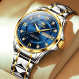 Two Tone Strap-Blue Dial Gold Trim