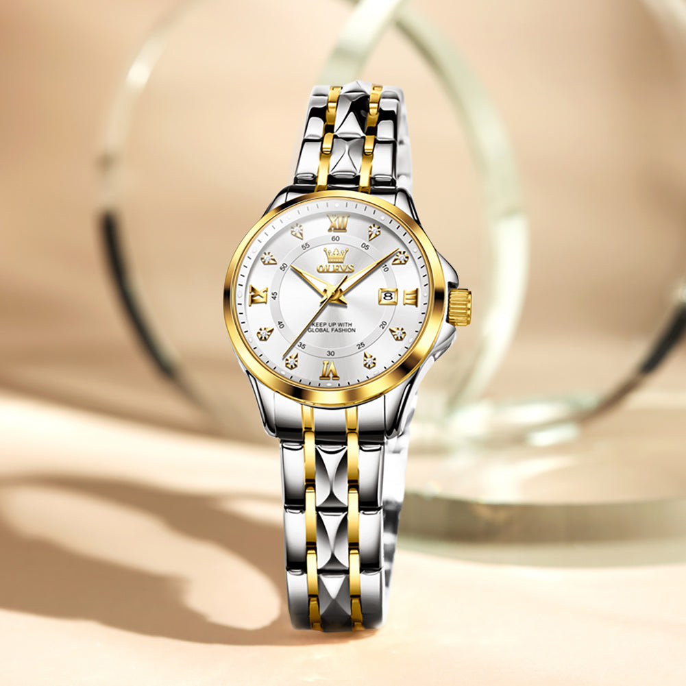 Two Tone Strap-White Dial Gold Trim