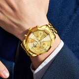 OLEVS 3673 Watches For Men Business Dress Luxury Casual Chronograph Multifunction Analog Quartz Stainless Steel Waterproof Luminous Moon Phase Date Men Wrist Watches Reloj Para Hombre