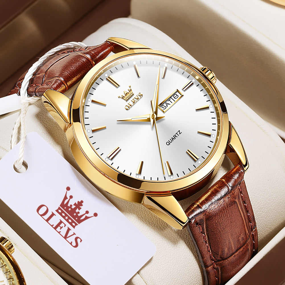 OLEVS Watches for Man 6898 Golden White