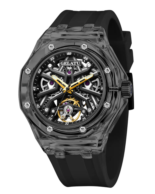 OLEVS 8002 Automatic Watch for Men Self-Winding Diamond Waterproof Stainless Steel Wrist Watches Tourbillon Skeleton Mechanical