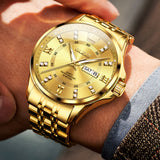 OLEVS 3620 Watches for Men Business Dress Analog Quartz Date Stainless Steel Easy Read Waterproof Luminous Luxury Casual Mens Wrist Watches Reloj Para Hombre Gold/Silver/Blue