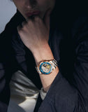 OLEVS 6670 Men Automatic Watch Diamond Skeleton Mechanical Luxury Self Winding Moon Phase Calendar Waterproof Wrist Watch for Men