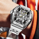 Men Automatic Sports Watch Original Skeleton Mechanical Self Winding Luxury Dress Sapphire Crystal Waterproof Wrist Watch for Men 6012