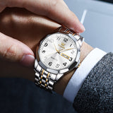 OLEVS 9970 Watches for men  Business Dress Luxury Casual Analog Quartz Stainless Steel Waterproof Luminous Date Men Wrist Watches reloj para hombre  Blue Dial