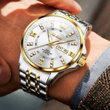 OLEVS 3620 Watches for Men Business Dress Analog Quartz Date Stainless Steel Easy Read Waterproof Luminous Luxury Casual Mens Wrist Watches Reloj Para Hombre Gold/Silver/Blue