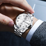OLEVS 9970 Watches for men  Business Dress Luxury Casual Analog Quartz Stainless Steel Waterproof Luminous Date Men Wrist Watches reloj para hombre  Blue Dial