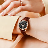 Brown Strap - Black Dial Rose Trim