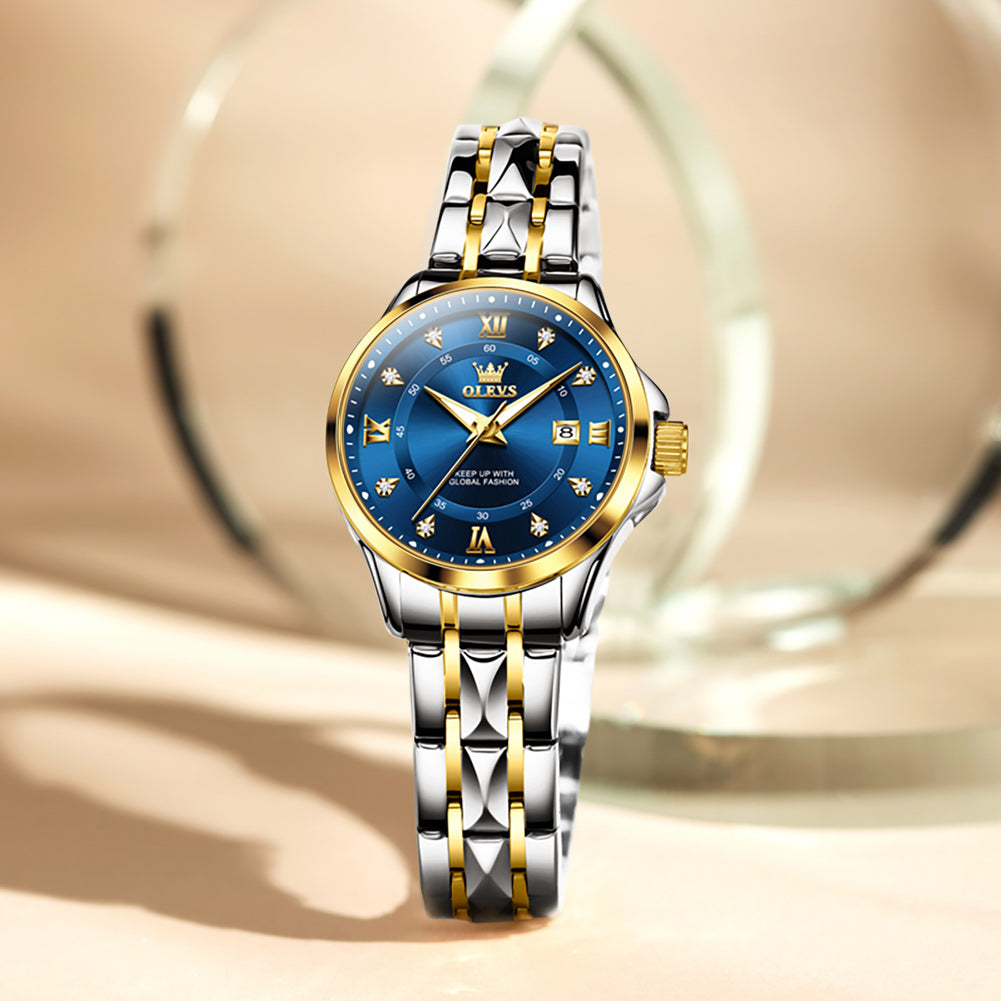 Two Tone Strap-Blue Dial Gold Trim