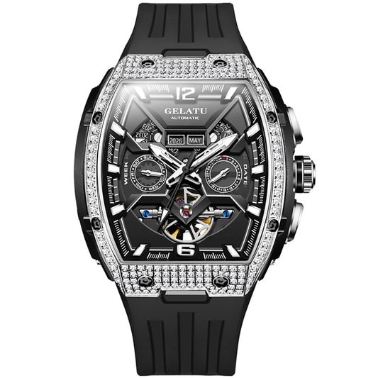 OLEVS GELATU 6016 Men's Automatic Mechanical Watch Multi-Function Diamond Skeleton Dial Luxury Sapphire Crystal 50M Waterproof Wristwatch